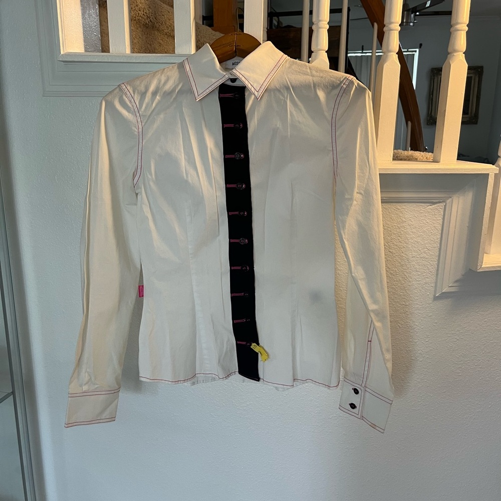 Moschino Jeans White Button-Down Shirt with Black and Pink Details
